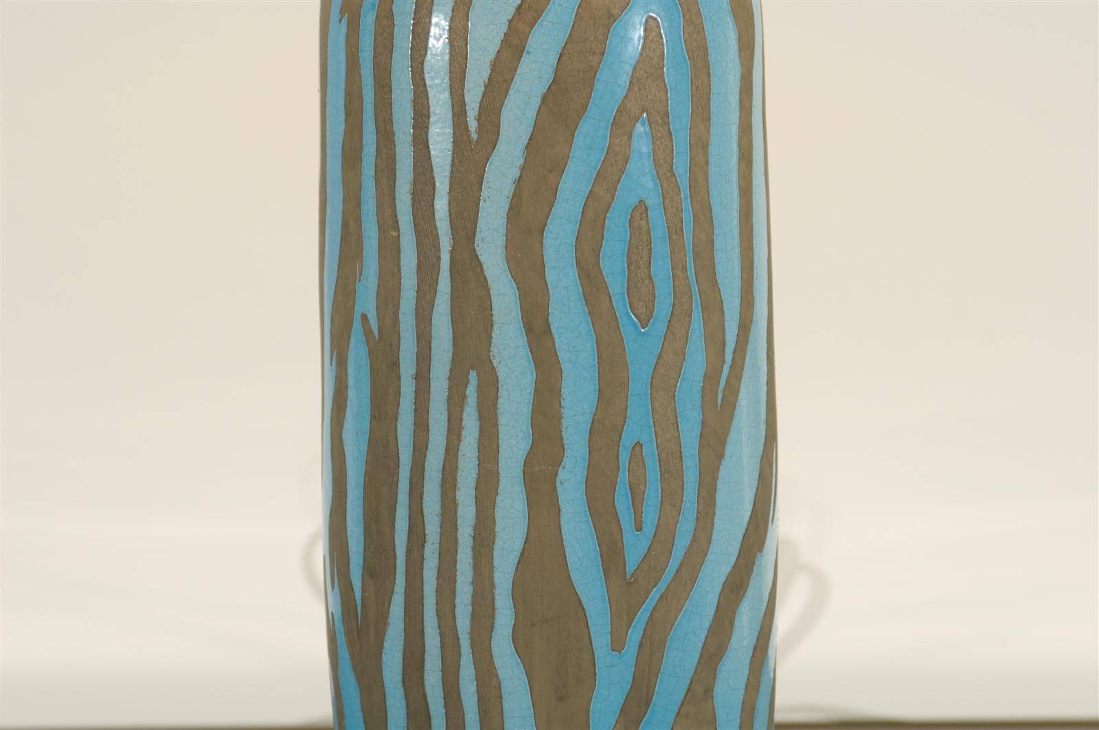 Fabulous Pair of Zebra Print Ceramic Vessels as Custom Lamps 2
