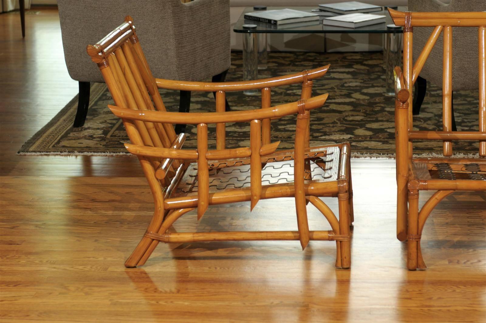 Philippine Magnificent Pair of Restored Vintage Rattan Pagoda Lounge Chairs, circa 1960