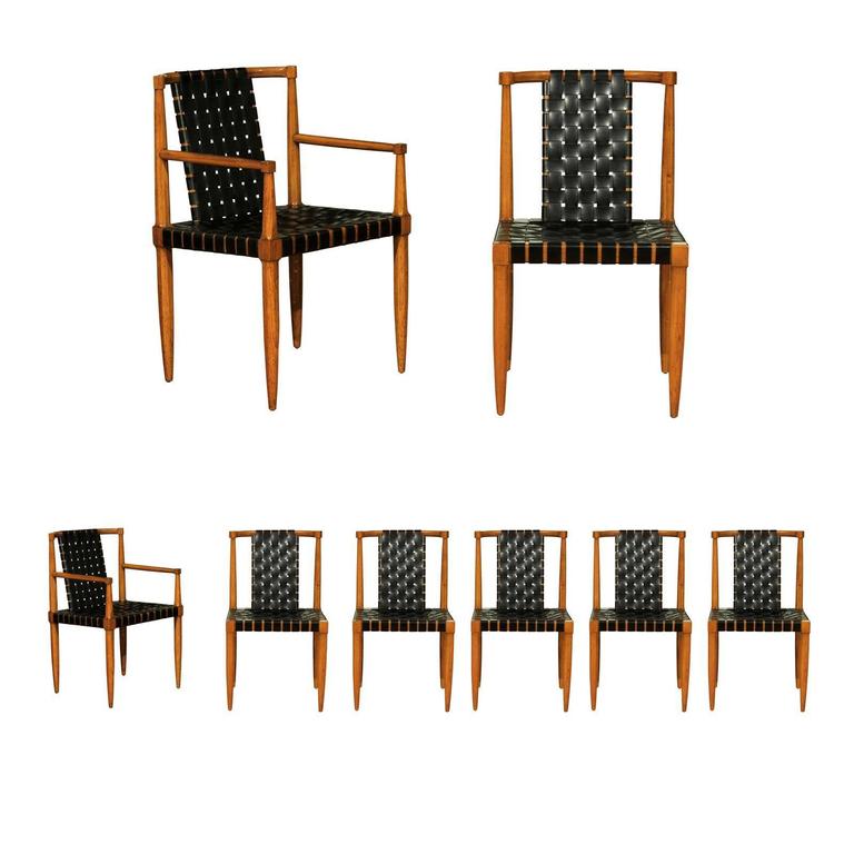 Miraculous Set of Eight Leather Strap Dining Chairs by ...