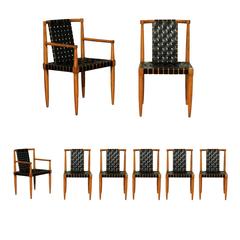 Miraculous Set of Eight Leather Strap Dining Chairs by Tomlinson