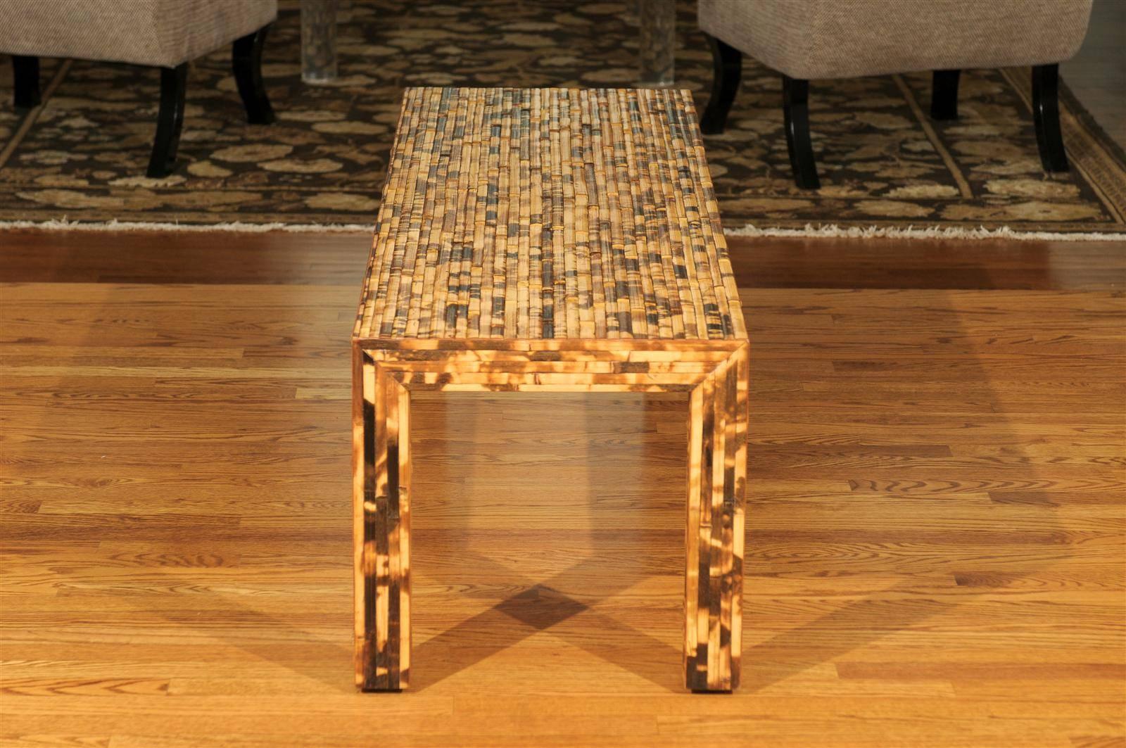 Handsome Vintage Bamboo Tortoise Shell Style Coffee Table or Bench In Excellent Condition In Atlanta, GA