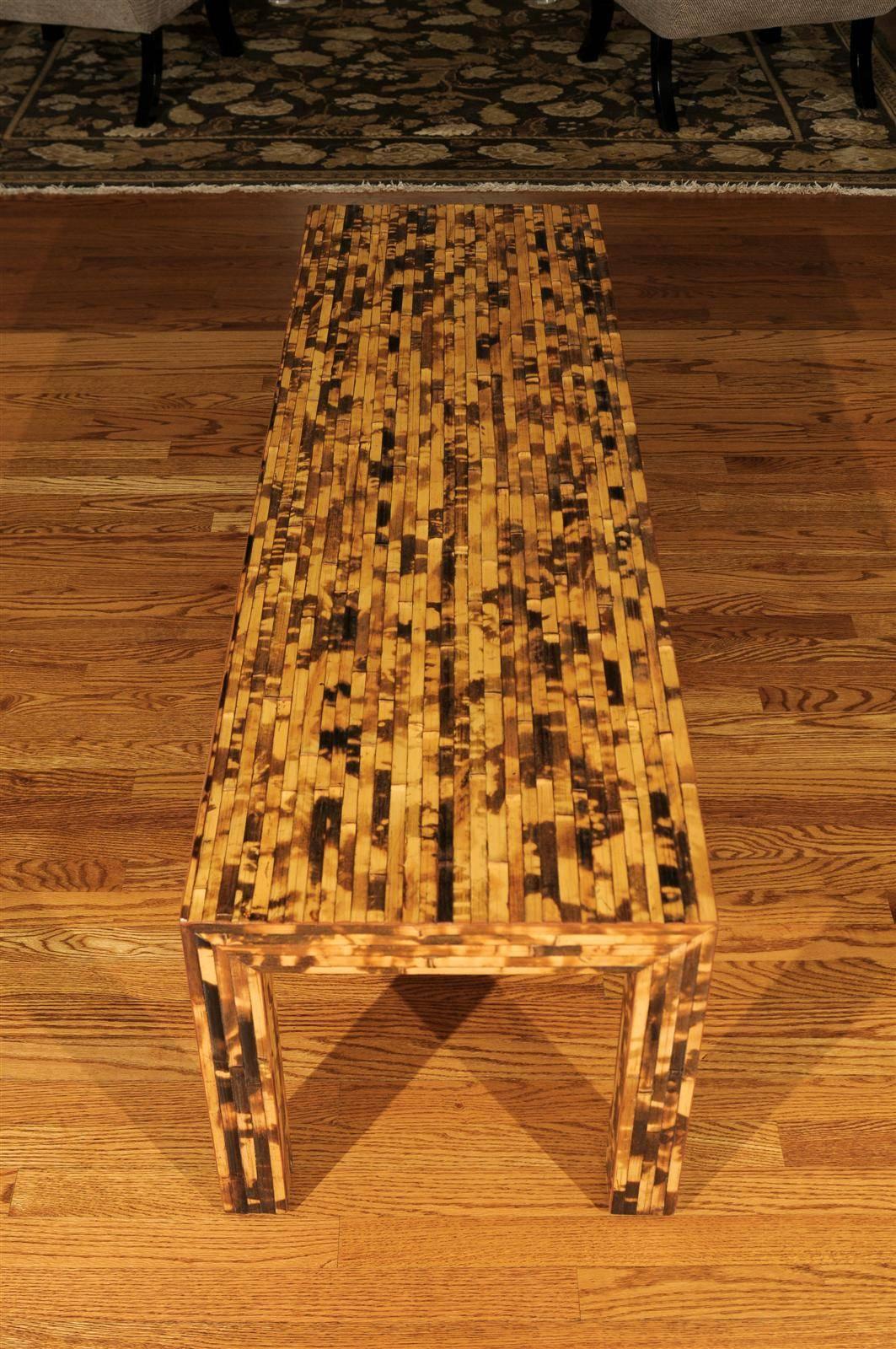 Handsome Vintage Bamboo Tortoise Shell Style Coffee Table or Bench 3