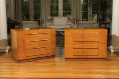 Coveted Pair of Saffron Walnut Commodes by T H Robsjohn-Gibbings, dated 1950
