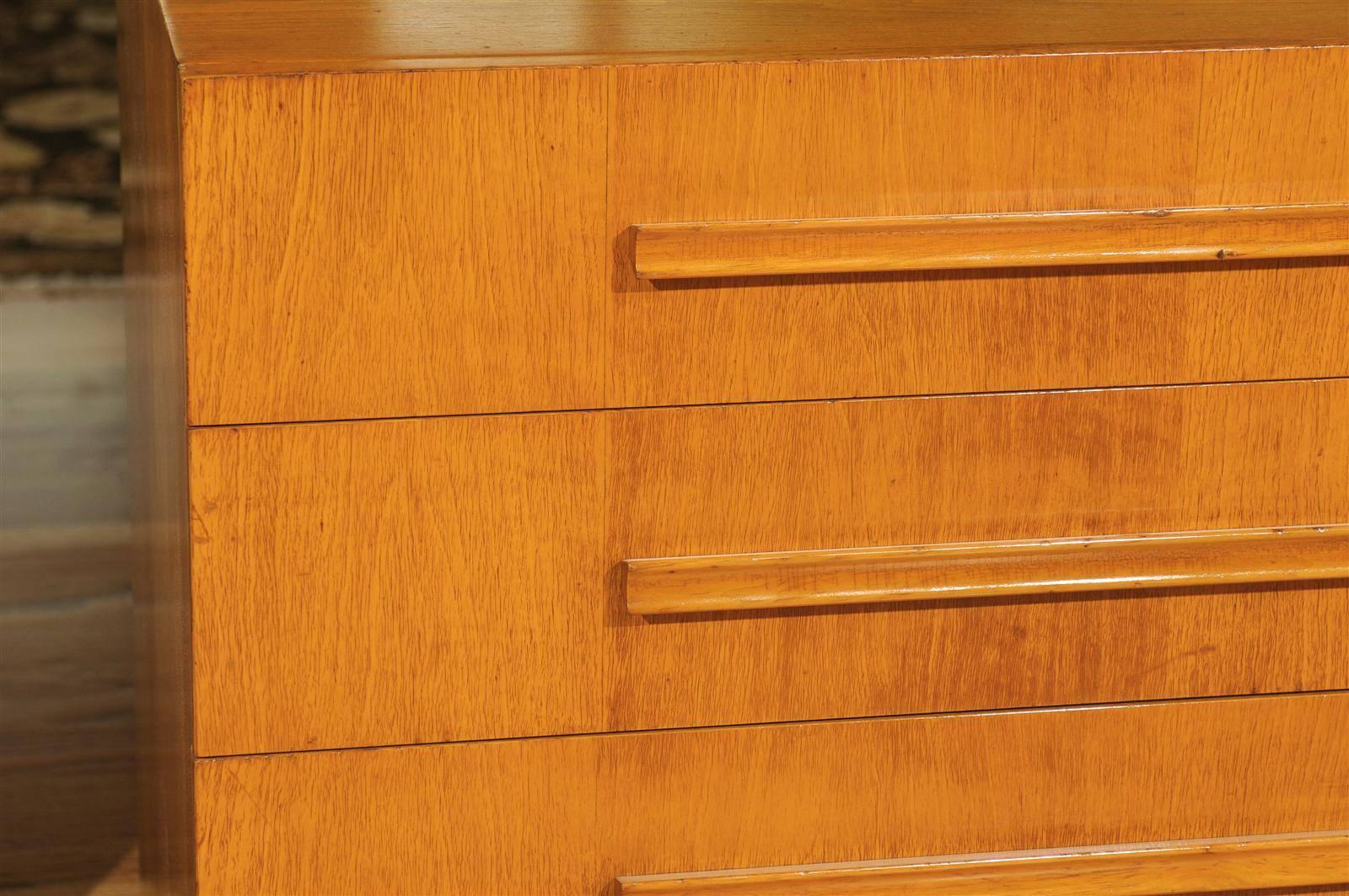 Coveted Pair of Saffron Walnut Commodes by T H Robsjohn-Gibbings, dated 1950 For Sale 4
