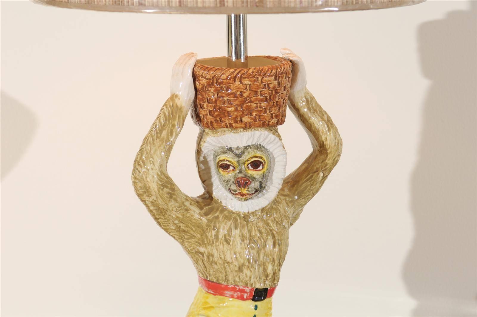 Captivating Pair of Vintage Hand-Painted Ceramic Monkeys as Custom Lamps 2