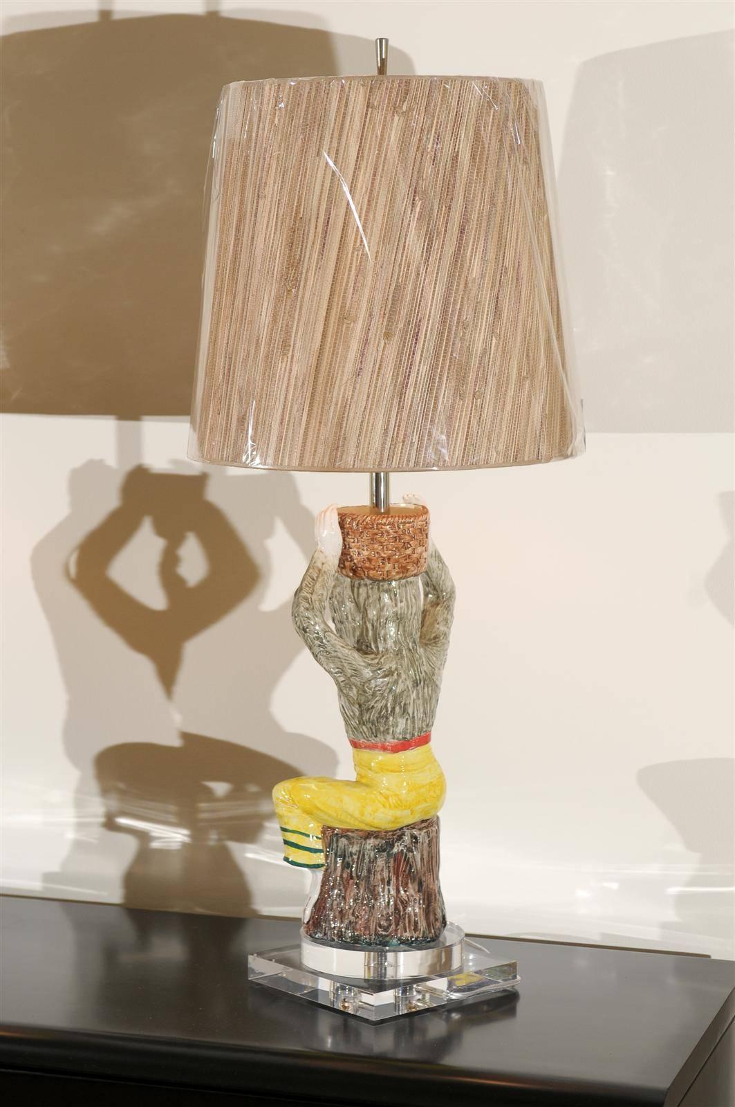 Captivating Pair of Vintage Hand-Painted Ceramic Monkeys as Custom Lamps 4