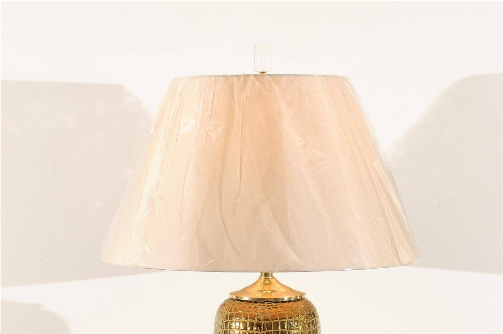 Spectacular Pair of Gold Crocodile Textured Ceramic Vessels as Custom Lamps In Excellent Condition In Atlanta, GA