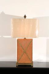Handsome Restored Pair of Vintage Custom Studded Leather Lamps