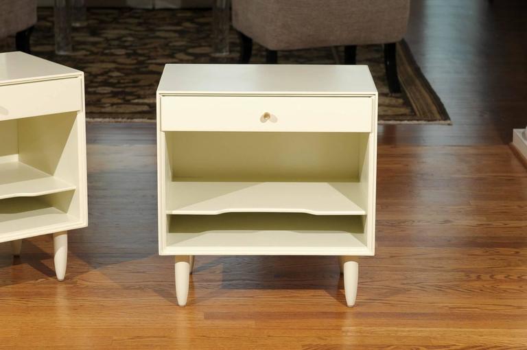 Beautiful Restored Pair of Modern End Tables by John Stuart in Cream