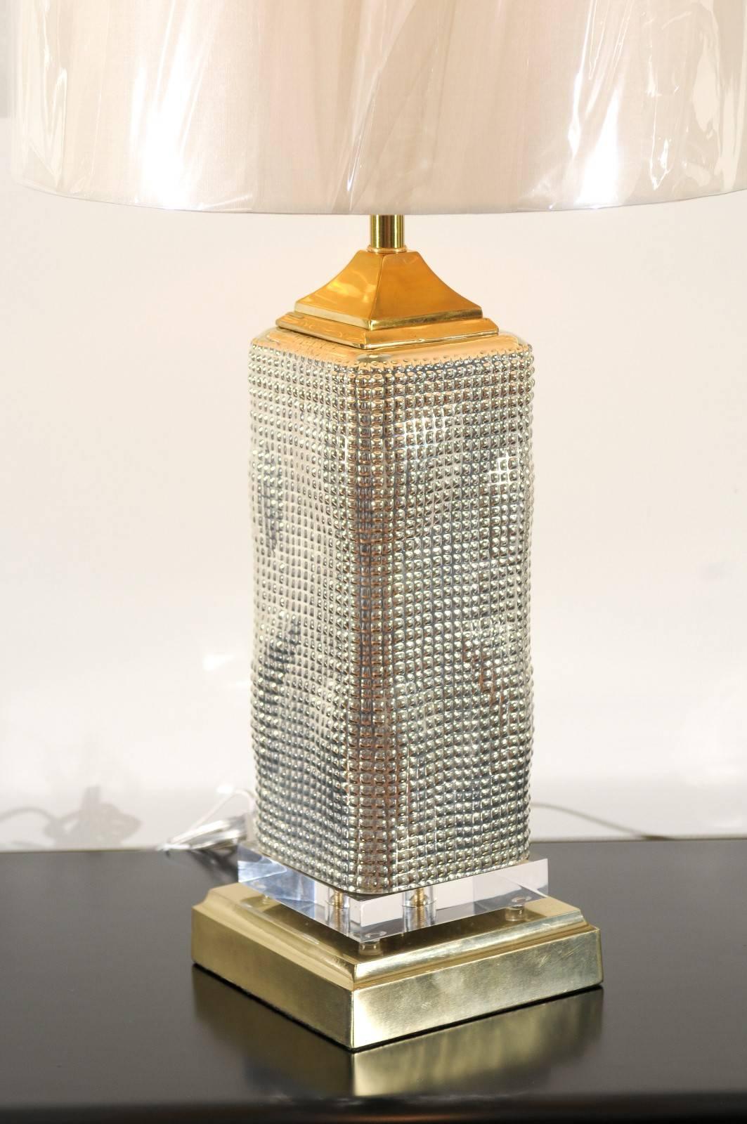 Spectacular Pair of Custom Molten Mercury Glass Skyscraper Lamps In Excellent Condition For Sale In Atlanta, GA
