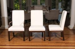 Elegant Set of 10 Walnut Greek Key Parsons Chairs by Baker, circa 1970