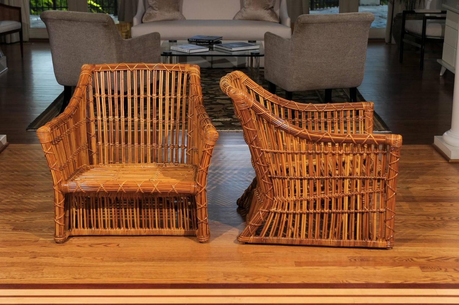 Magnificent Pair of Vintage Rattan Club Chairs by McGuire at 1stdibs
