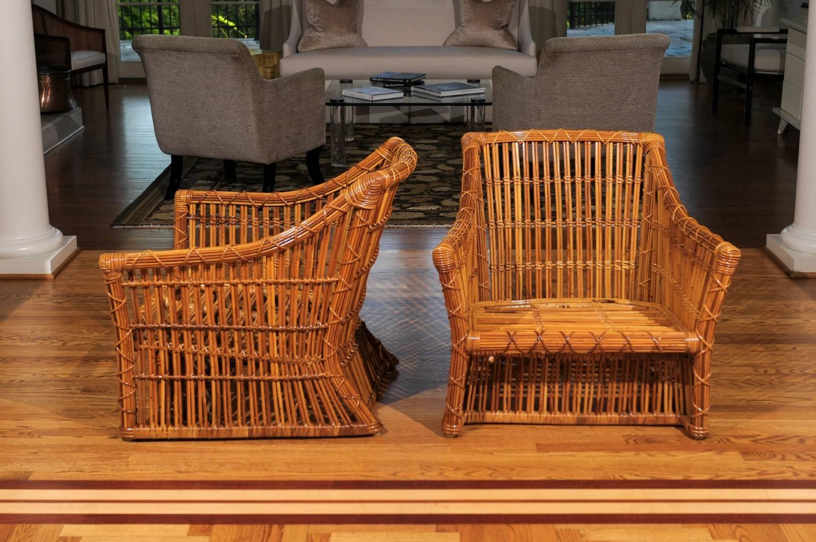 Magnificent Pair of Vintage Rattan Club Chairs by McGuire In Excellent Condition In Atlanta, GA