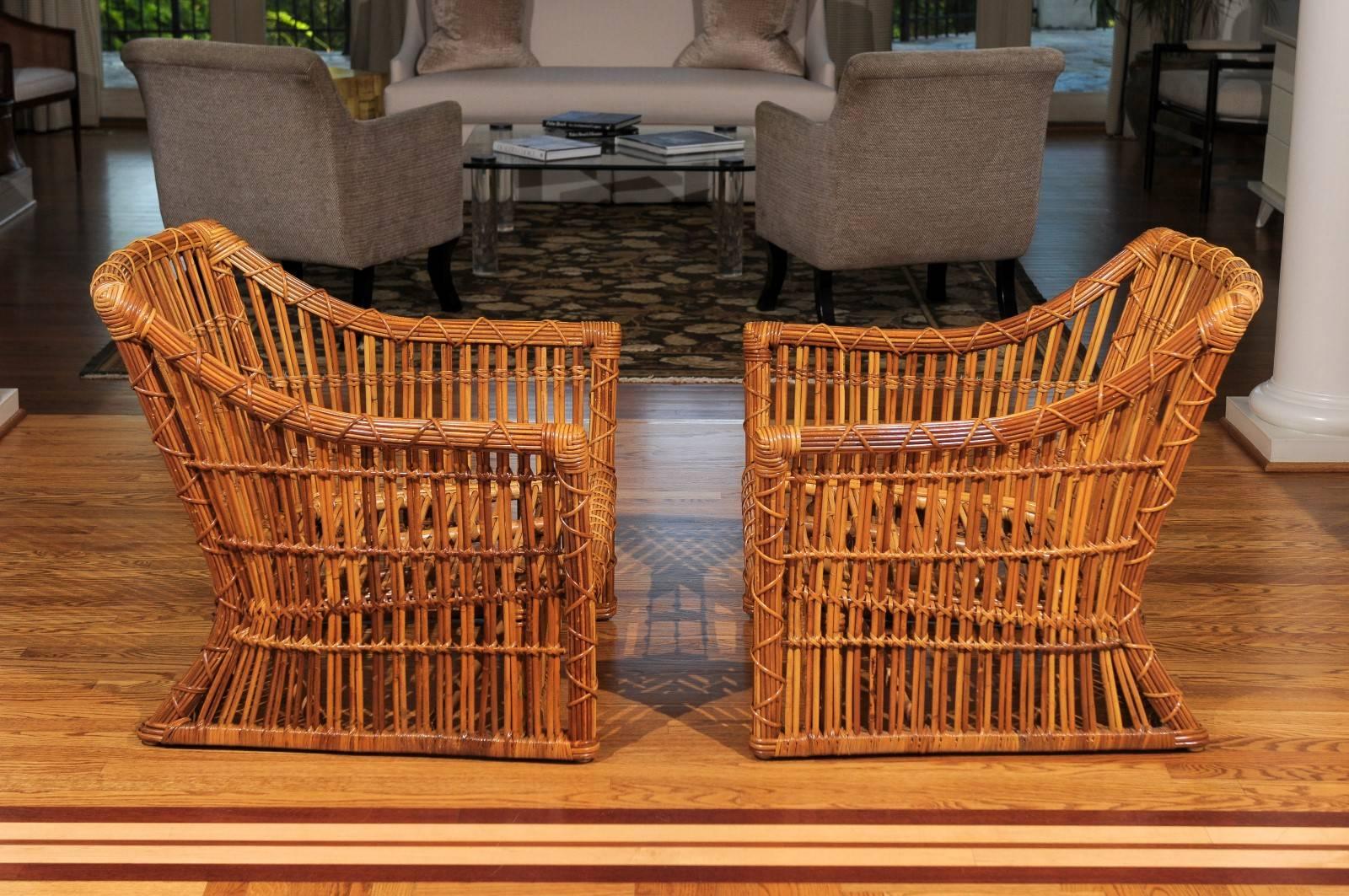 Late 20th Century Magnificent Pair of Vintage Rattan Club Chairs by McGuire