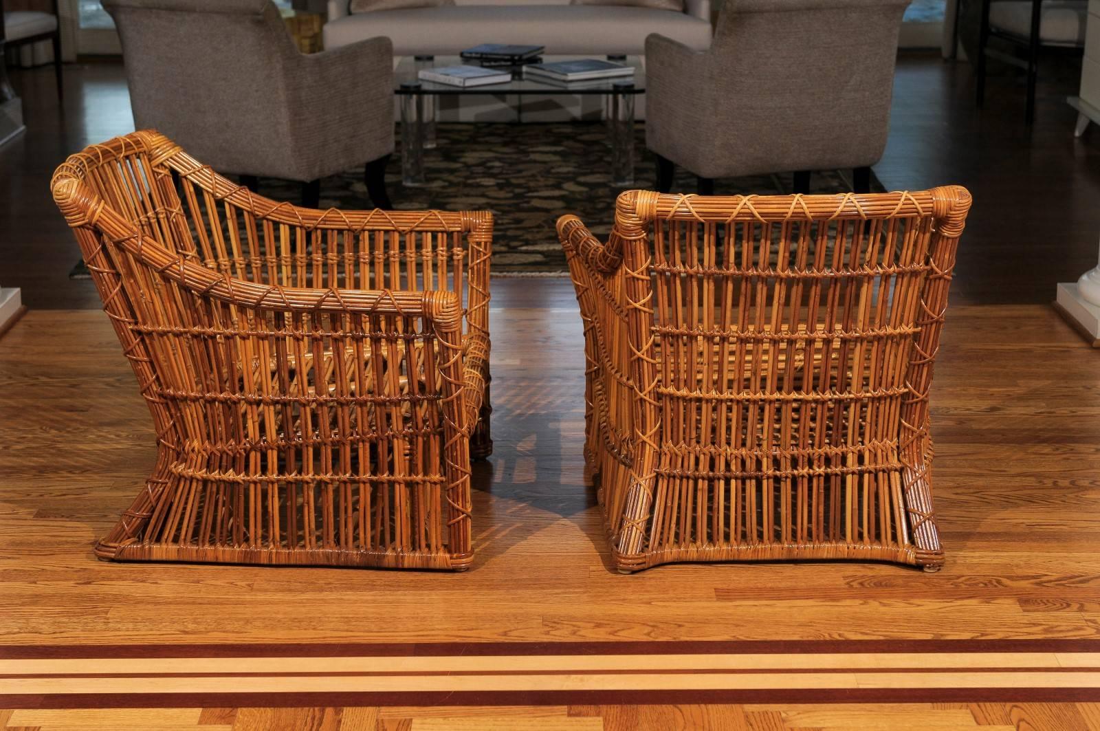 Magnificent Pair of Vintage Rattan Club Chairs by McGuire 1