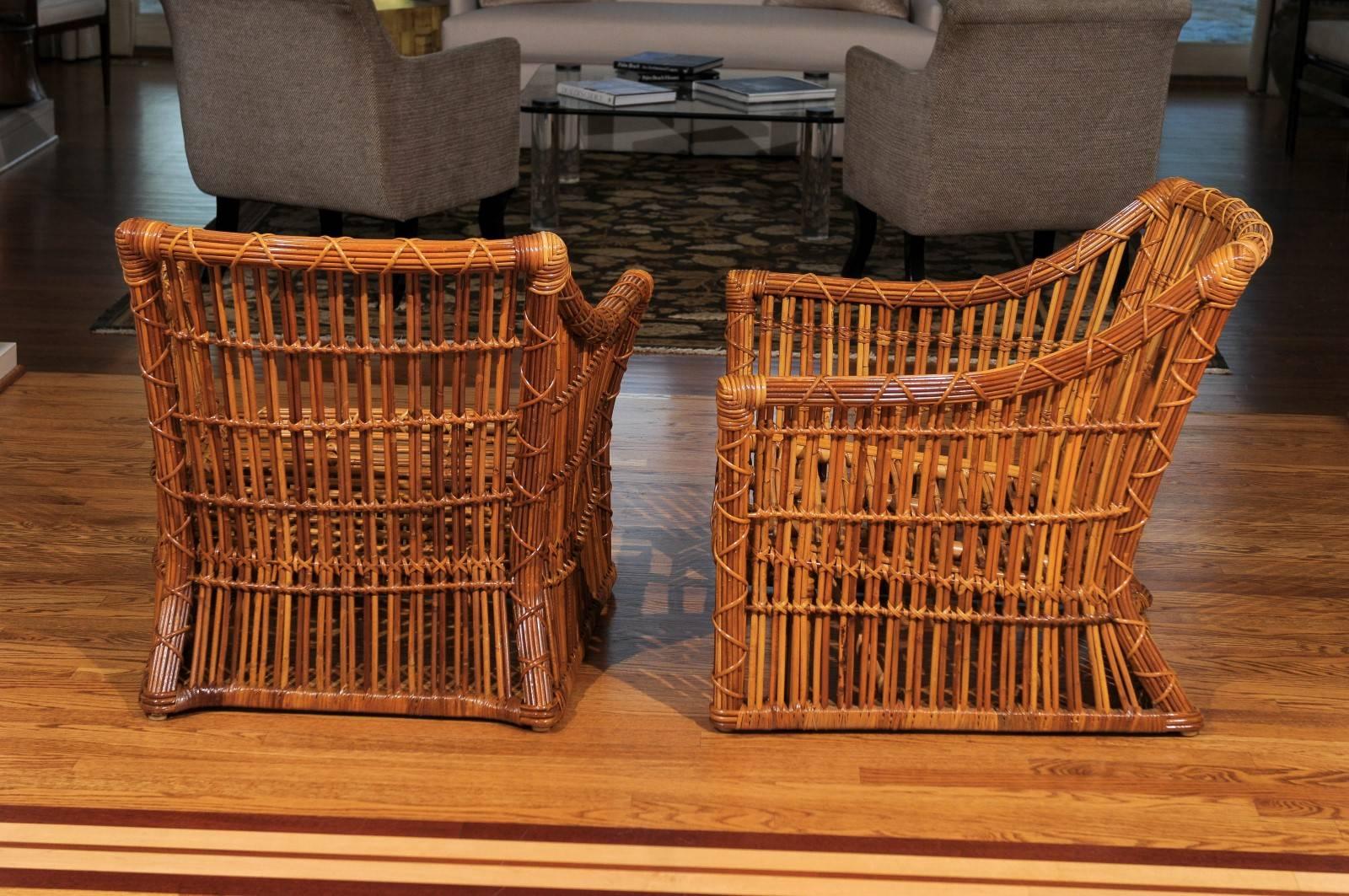 Hardwood Magnificent Pair of Vintage Rattan Club Chairs by McGuire