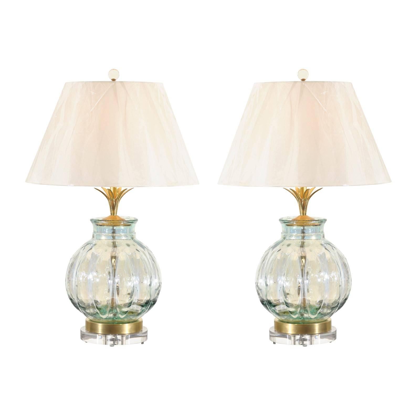 Fabulous Pair of Blown Glass Vessels as Custom Lamps For Sale
