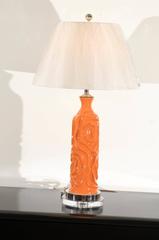 Vibrant Pair of Modern Tangerine Ceramic Lamps