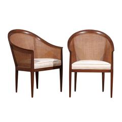 Elegant Restored Pair of Walnut Cane Chairs by Kipp Stewart for Directional 11