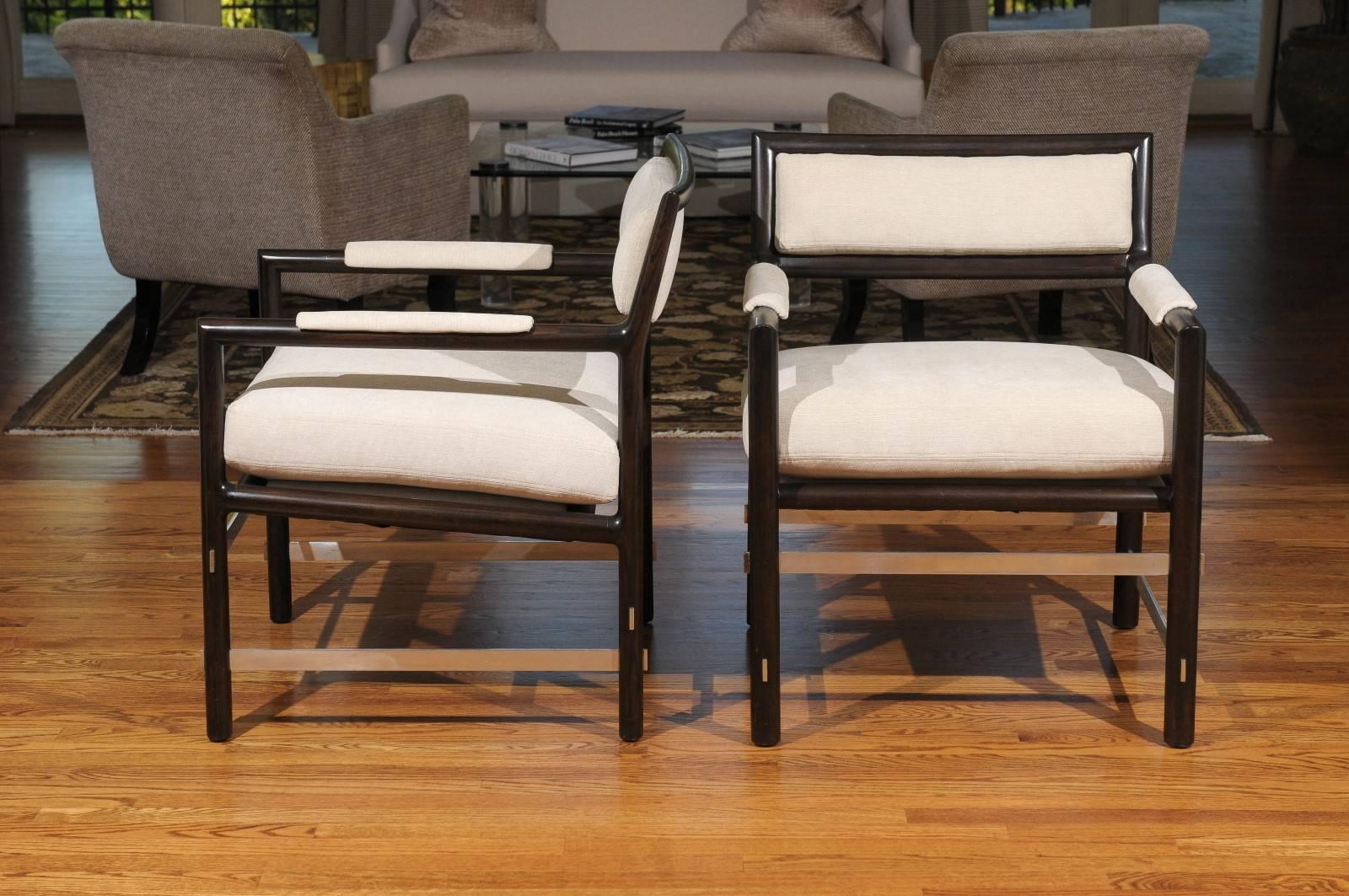 Excepcional Pareja de Sillas de Salón de Fresno de Edward Wormley para Dunbar, c 1967 Acero inoxidable en venta