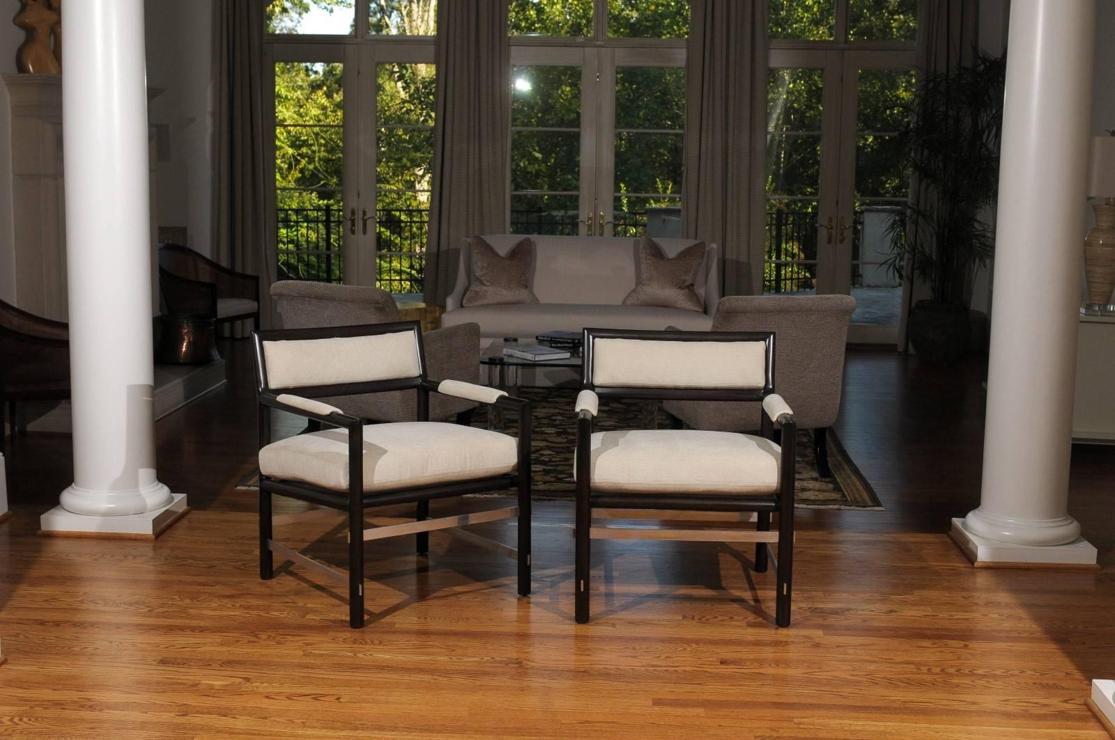 Excepcional Pareja de Sillas de Salón de Fresno de Edward Wormley para Dunbar, c 1967 Moderno de mediados de siglo en venta