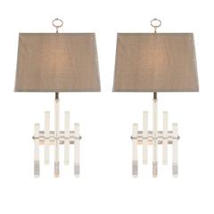 Beautiful Pair of Vintage Skyscraper Lamps in Lucite and Nickel 6