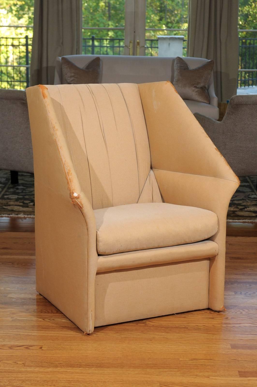 A rare pair of modern wing chairs by John Saladino for Baker Furniture, circa 1985. These fabulous pieces are examples from his boutique 