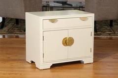 Elegant Restored Pair of Modern End Tables in Cream Lacquer