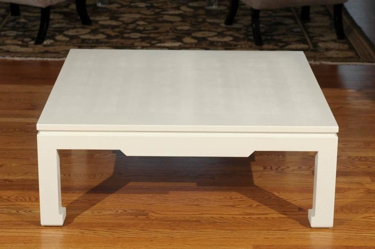 Mahogany Exquisite Restored Snakeskin Coffee Table in Cream Lacquer, circa 1975 For Sale