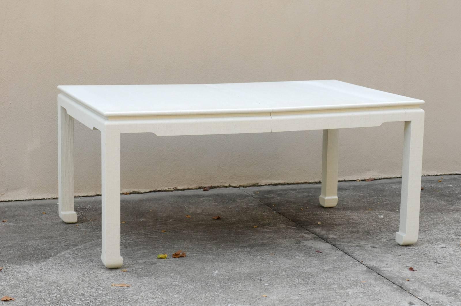 Late 20th Century Beautiful Vintage Raffia Extension Dining Table in Cream Lacquer