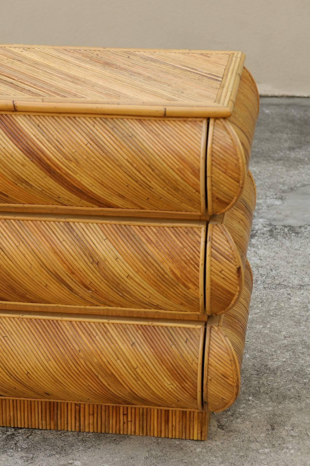 Magnificent Restored Bullnose Nine-Drawer Chest in Bamboo In Excellent Condition In Atlanta, GA