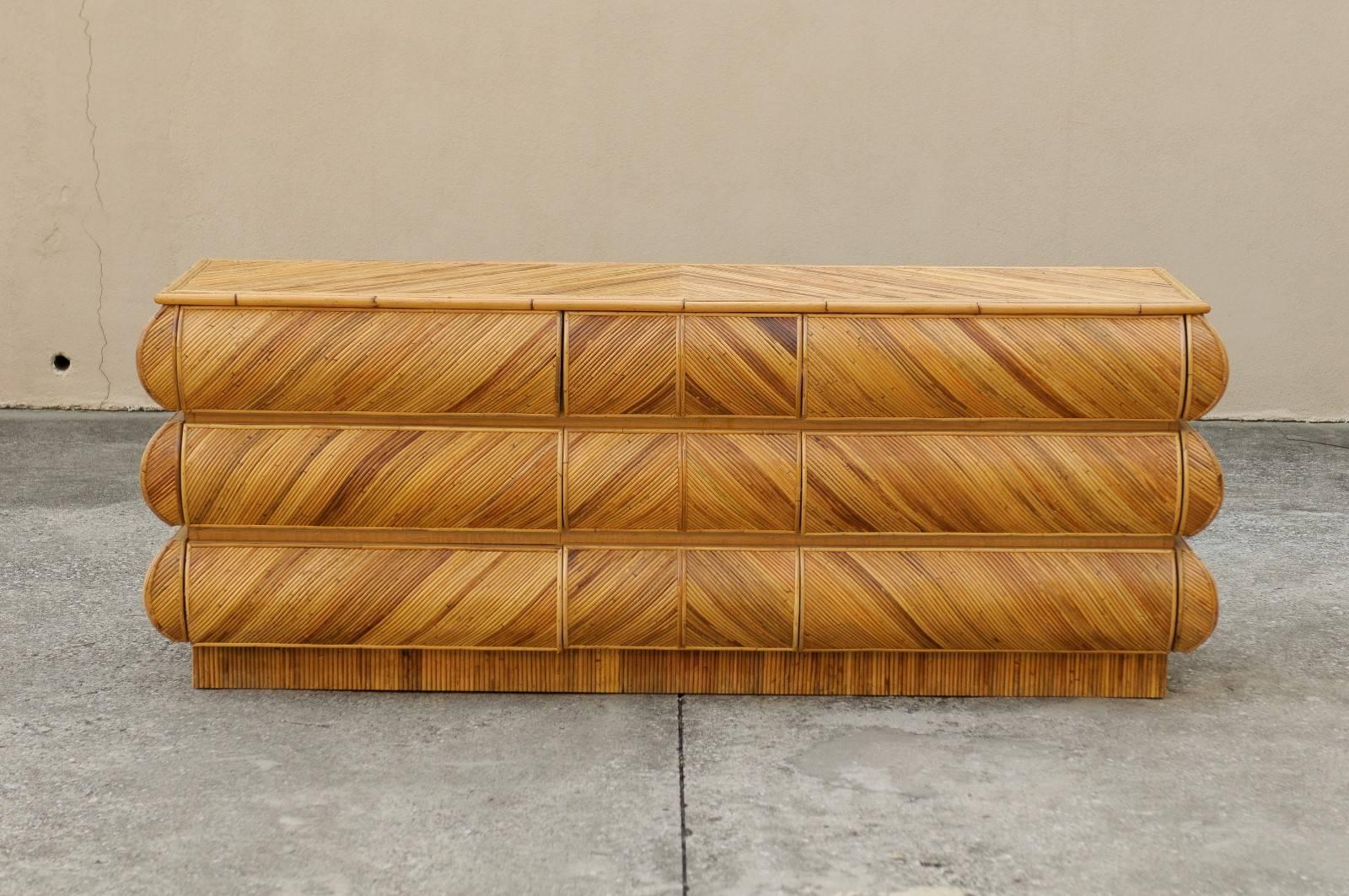 Late 20th Century Magnificent Restored Bullnose Nine-Drawer Chest in Bamboo