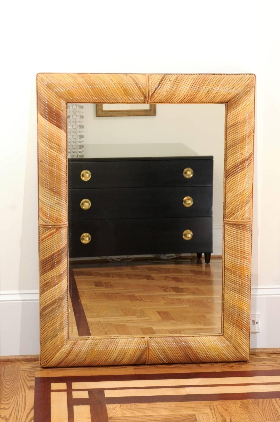 Mid-Century Modern Beautiful Restored Vintage Mirror in Bamboo - Pair Available