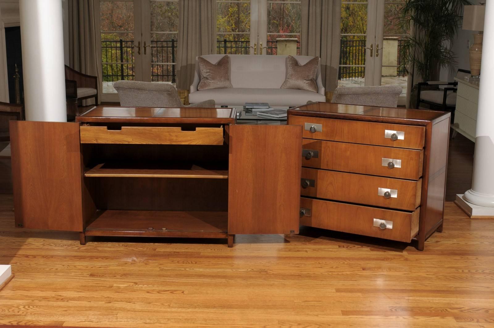 Elegant Restored Pair of Vintage Doors and Drawers Cases by Baker In Excellent Condition In Atlanta, GA