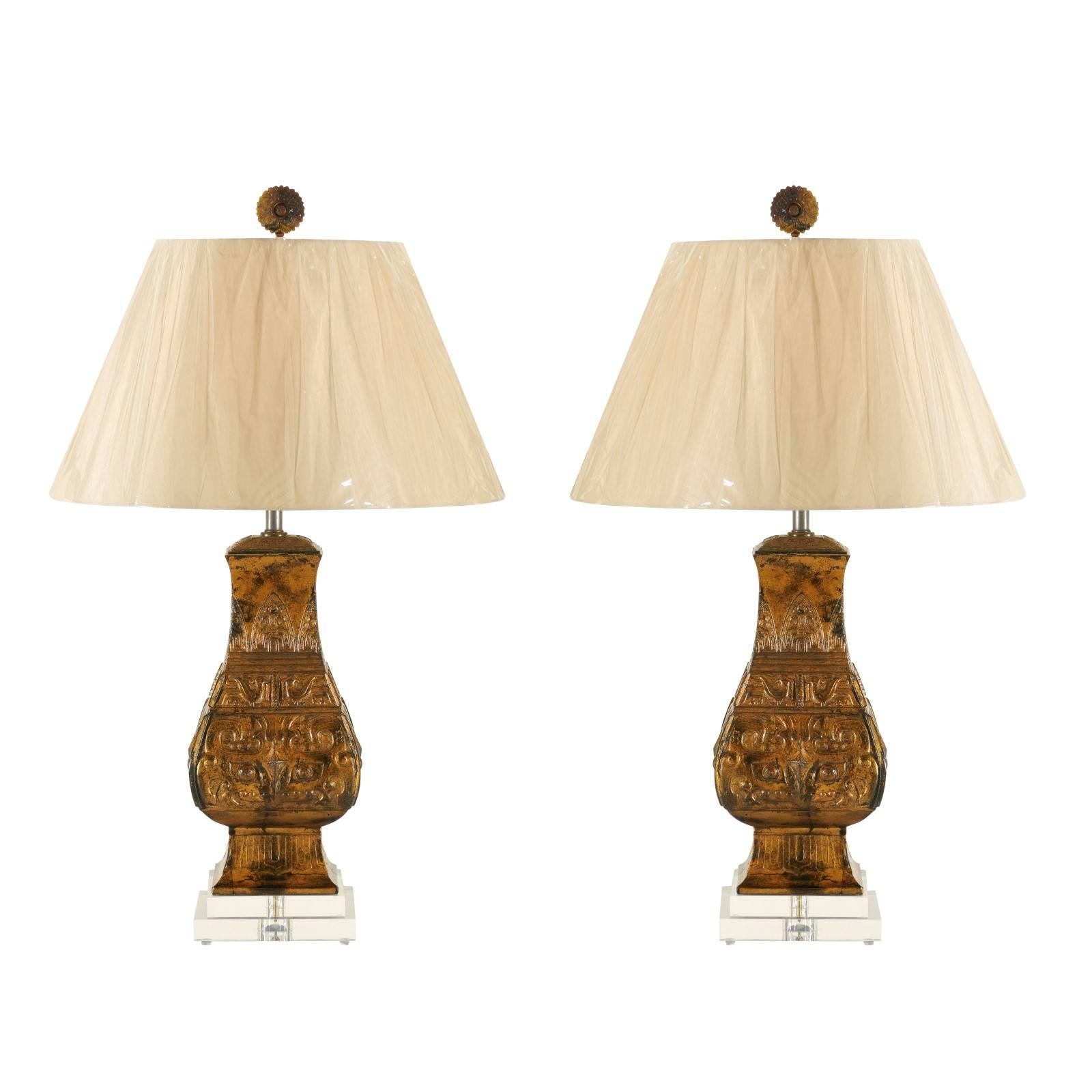 Chic Pair of Restored Vintage Cast Urn Lamps