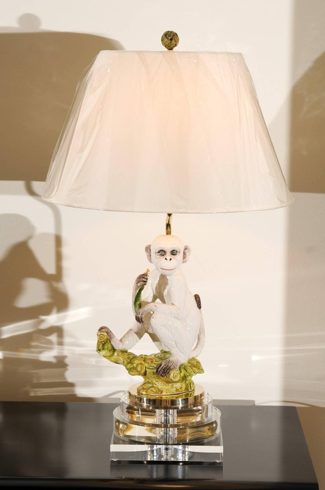 Brass Marvelous Pair of Vintage Italian Monkey Sculptures as Custom Lamps