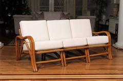 Fantastic Restored Vintage Modern Rattan Three-Seat Sofa