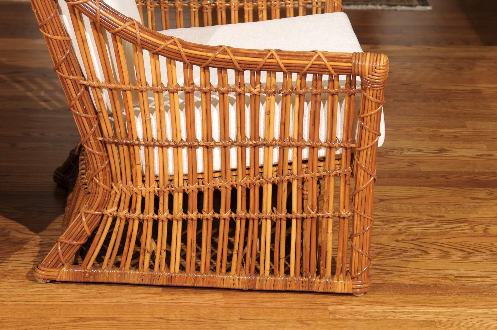 Late 20th Century Magnificent Pair of Restored Vintage Rattan Club Chairs by McGuire For Sale