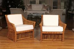Magnificent Pair of Restored Vintage Rattan Club Chairs by McGuire