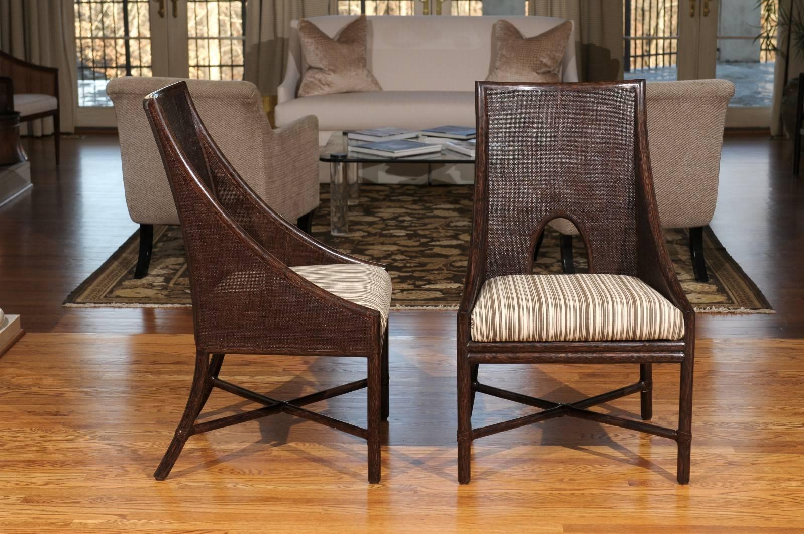 American Elegant Set of Six Rattan and Cane Dining Chairs by McGuire