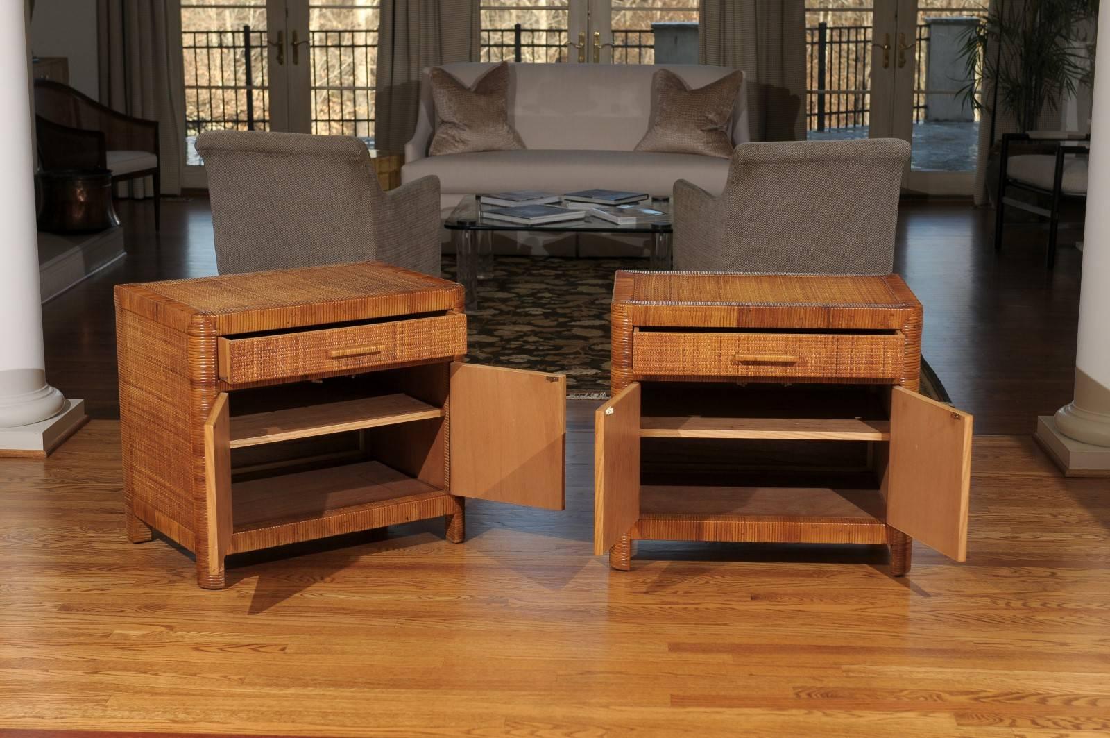 Late 20th Century Beautiful Restored Pair of Vintage Cane Cabinets by Bielecky Brothers