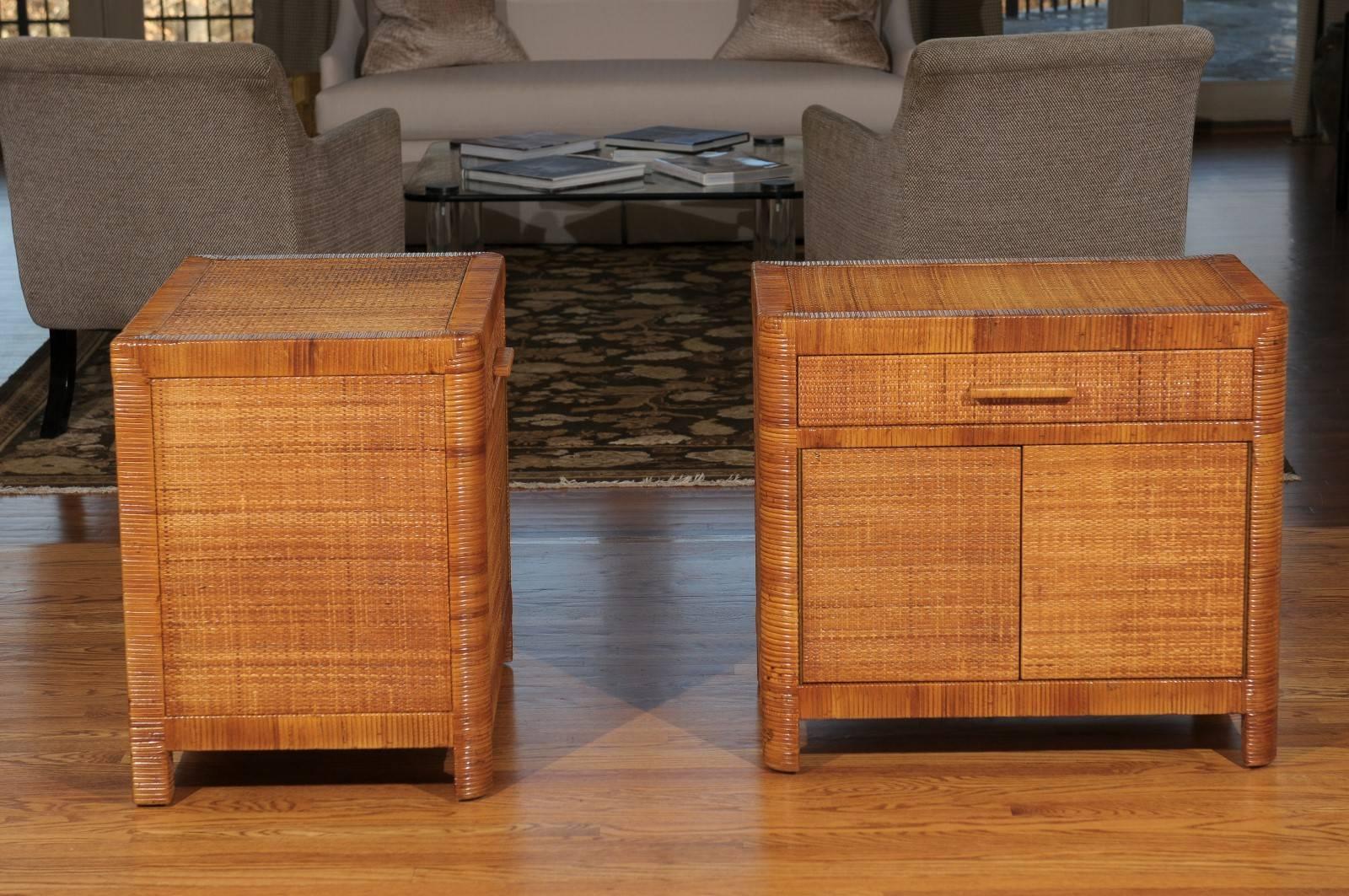 Beautiful Restored Pair of Vintage Cane Cabinets by Bielecky Brothers 1