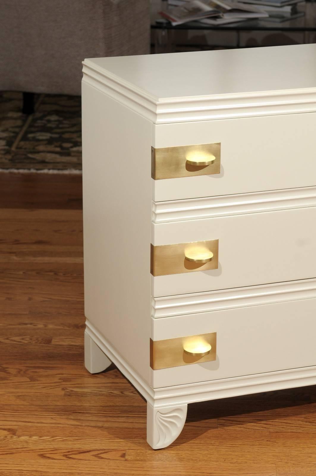 Gorgeous Restored Three-Drawer Chest by Widdicomb in Cream Lacquer In Excellent Condition For Sale In Atlanta, GA