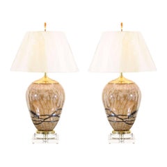 Vintage Extraordinary Pair of Polish Blown Glass Vessels as Custom Lamps