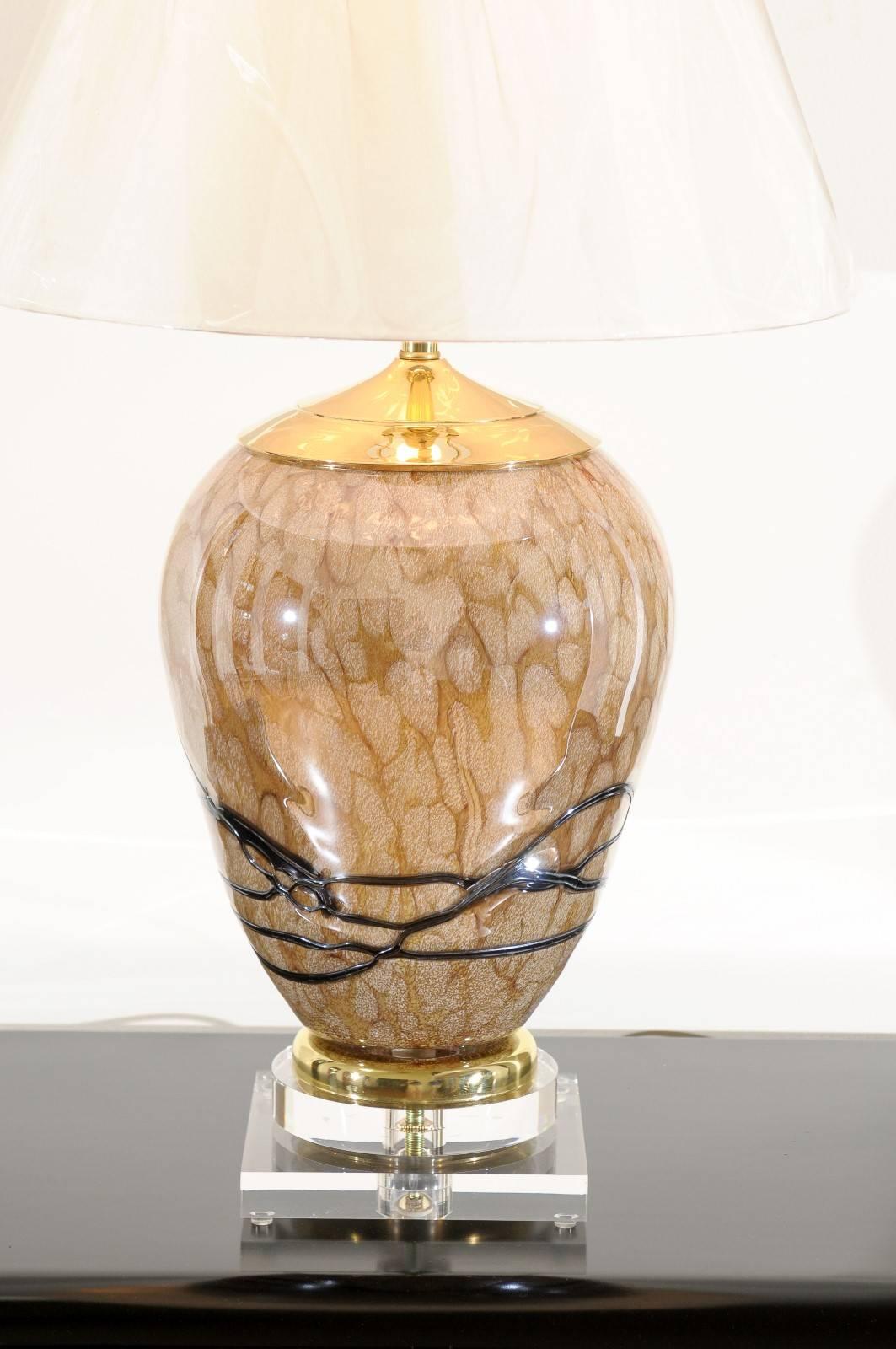 Extraordinary Pair of Polish Blown Glass Vessels as Custom Lamps For Sale 2