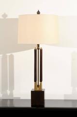 Dramatic Pair of Large-Scale Walnut and Brass Lamps by Laurel, circa 1970