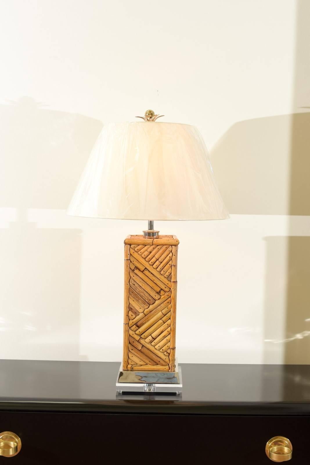 These magnificent lamps are shipped as photographed and described in the narrative. They are professionally restored using materials of the highest quality and are shipped complete with the new shades, harps and finials shown in the photos.

A