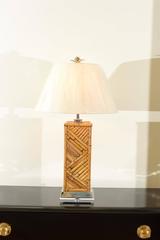 Dramatic Pair of Handmade Vintage Bamboo Lamps with Nickel and Lucite Accents
