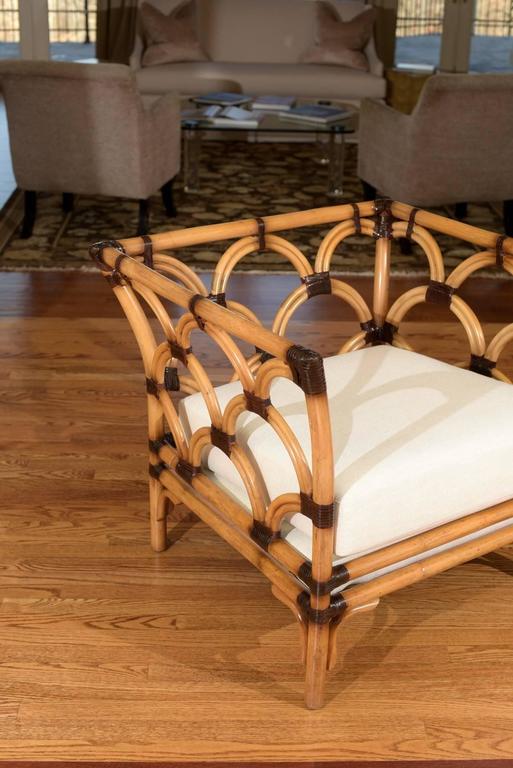 Amazing Pair of Scalloped Rattan Club Chairs by Peter Rocchia for Wicker Works For Sale at 1stDibs