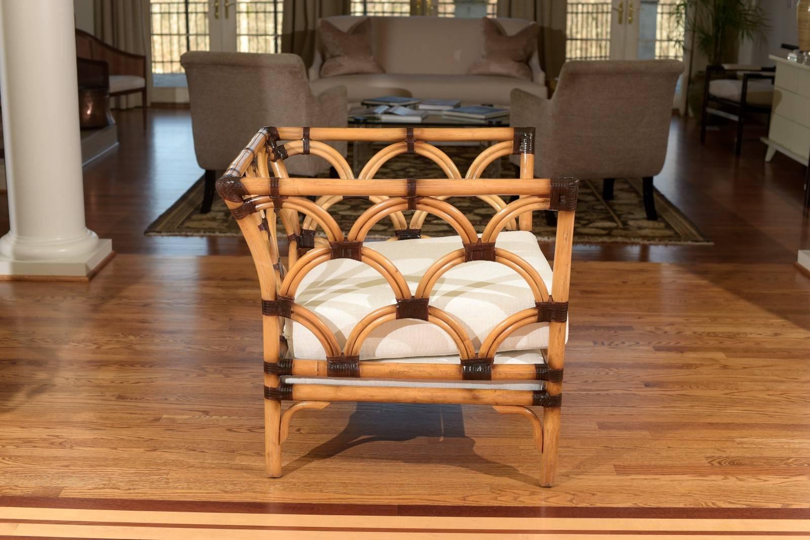 Remarkable Pair of Scalloped Rattan Emperor's Chairs by Peter Rocchia  In Excellent Condition For Sale In Atlanta, GA
